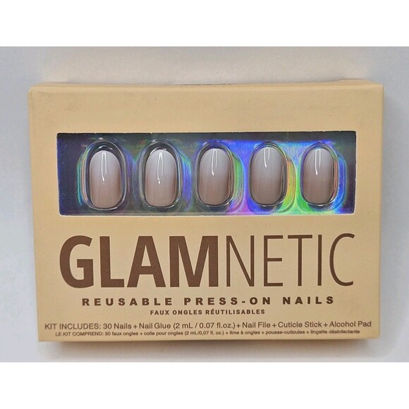 Glamnetic Reusable Press-On Nails Creamer Short Round 30 Nail Kit New W/ Glue - Picture 1 of 6